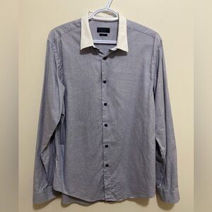 Zara Man Size Large Blue and White Button up Shirt Slim Fit